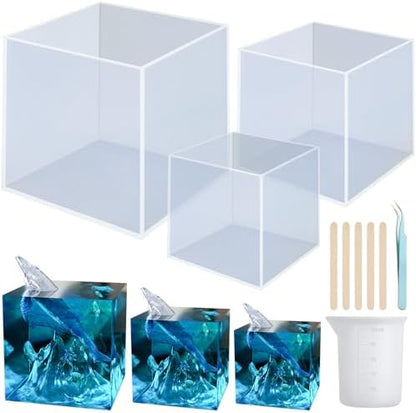 Large Square Resin Molds Silicone,3 Pcs Silicone Square Molds for Epoxy Resin(4.2",3.1",2.7"),for Flower Preservation,Epoxy Resin Crafts,Home Office Decoration by SIMEIQI