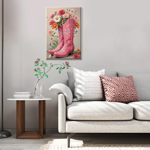 JOOZ Framed Paint by Numbers Kit for Adults, Pink Cowboy Boots Paint by Number with Easel, DIY Flowers Oil Painting by Numbers, Adult Paint by Number Kits Framed Canvas for Home Wall Decor 8x12 Inch - Image 6