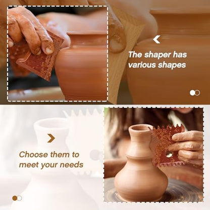 Amylove 7 Pcs Pottery Tools Pottery Foot Shaper Trimming Tools Profile Rib Bundle Foot Shaper for Ceramics for Carving Clay Molds Clay Texture Ribs Ceramics, Beech Wood (Stylish Style,Reddish Brown) - Image 6