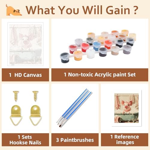 Reivworl Pig Paint by Numbers Kit for Adults Beginner 16×20 inch - Image 6