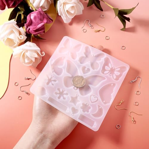 Craftdady 1Pcs Butterfly Silicone Mold Earring Making Kit Love Heart Star Moon Snowflake Rectangle Jewelry Resin Casting Mold with Brass Earring Hooks Jump Rings for DIY Craft Jewelry Making Supplies - Image 4