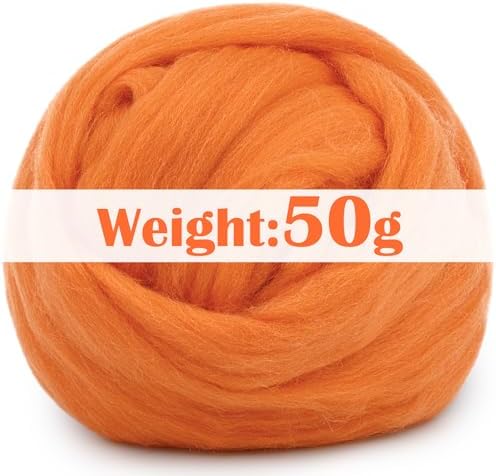 Mayboos 1.76oz Orange Natural Wool Roving, Needle Felting Wool - Image 2