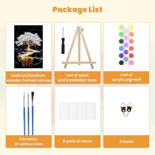 MXJSUA White Tree Framed Paint by Numbers for Adults Beginners, Easy Adults' Paint-by-Number Kits on Canvas with Easel, Acrylic Number Painting Crafts Gifts for Home Decor, 8x12 inch - Image 7