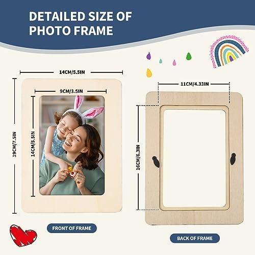 zjdbset Picture Frame Painting Craft Kit for 4 * 6 Photo,10Pcs DIY Unfinished Wooden Picture Frames with 12Pcs Painting Color Pen 4 Sheets Crystal Diamond Stickers for DIY Craft (Pack of 2) - Image 2