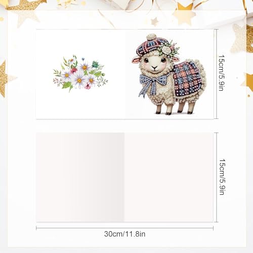 Tontut 6pcs Diamond Art Painting Kit Greeting Card, Hat Goat 5D DIY Diamond Handmade Holiday Glitter Greeting Card with Envelope, Holiday Gift Congratulation - Image 2