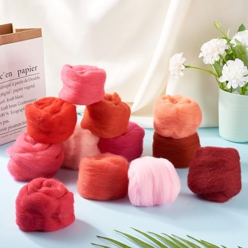 Boutigem 12 Colors 2.11oz Red Wool Roving, Felting Wool for DIY Craft, Needle Felting Wool Supplies, Spinning Wool Roving for Needle Felting, Fiber Wool Yarn for Hand Spinning, Weaving and Blending - Image 6