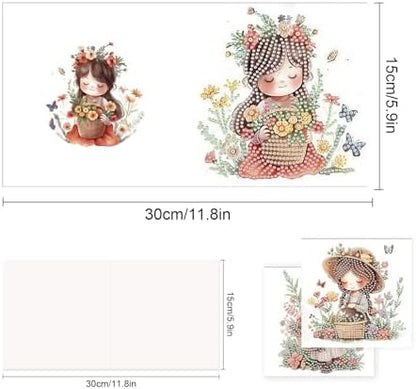 TDFERAN Diamond Painting Blank Cards Set of 6 Greeting Cards Flower Fairy Wedding Greetings Card Birthday Greeting Sympathy Thinking of You Watercolor Happy Holiday Card - Image 2