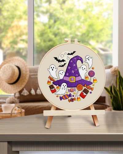 TINDTOP Halloween Embroidery Kit for Adult, Embroidery DIY Starter Kit, with Stamped Patterns, Hoop, Tools, Colorful Threads with Needles, Instructions (Halloween C) - Image 5