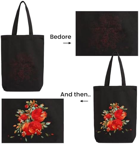 CREAWONDER Canvas Tote Bag Embroidery Kit with Pattern for Beginners, Arts and DIY Embroidery Crafts Kits for Adults, Include Instructions, Embroidery Hoops, Color Threads and Tool - Image 5
