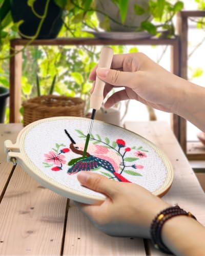 TINDTOP Punch Needle Embroidery Kits, Panda Punch Needle Kits for Adults Beginner, Tool with Punch Needle Fabric, Hoops, Yarns and Sewing Needles (Set D) - Image 4