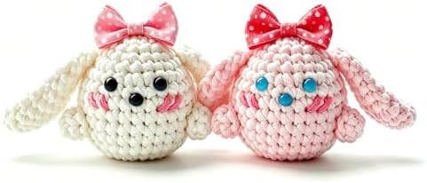 BUNUKY Crochet Kit for Beginners - DIY Starter Kit to Make a Cute Puppy | Step-by-Step Video Tutorials for Easy Learning | Creative Craft Gift for Christmas, Adults, Teens (Snowy & Peach Bunny) by Unknown