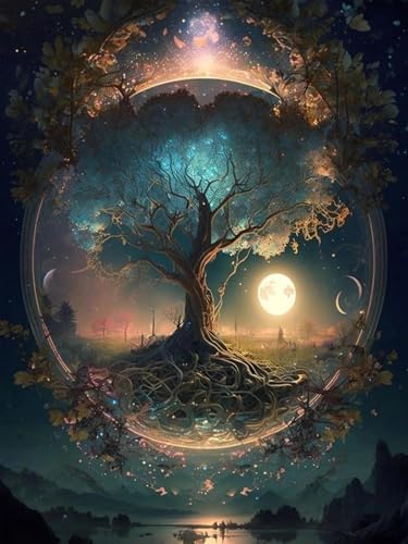 Eiazuiks Stamping Cross Stitch Kit, Tree of Life Counting Cross Stitch Kit for Adult Beginners, Full Line DIY Stitching Kit for Home Decor Cross Stitch Patterns 12x16 inches by Eiazuiks