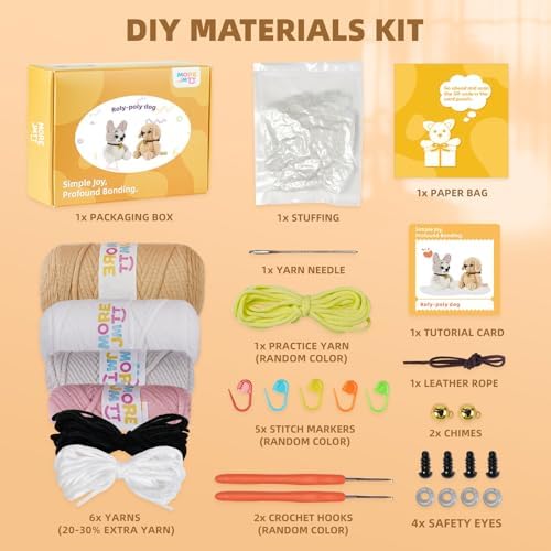 MOREJMTT Crochet Kit for Beginners, Learn to Crochet, Include Easy Knitting Soft Yarn, Step-by-Step Video Tutorial, Hook, Holiday Birthday Gift for Adults (2pack Dog) - Image 3