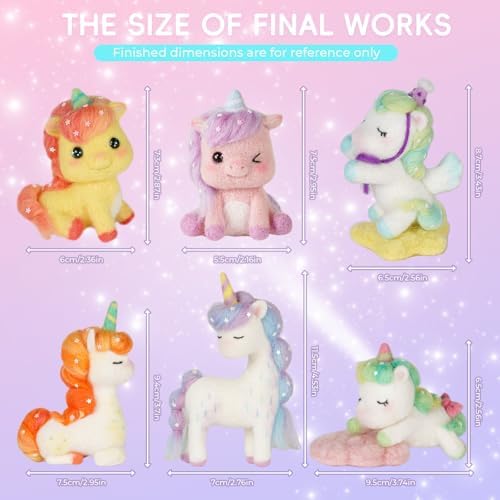 LUDOTEK Needle Felting Kit, 6 PCS Animal Needle Felting Beginner Kits, Wool Felt Needle Felting Tools Foam Pad, Craft Party Supplies for Beginners Adult(6pack Unicorn) - Image 3