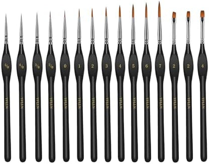Miniature Paint Brushes, 15PCS Model Brushes Detail Paint Brush Set, Fine Detailing for Watercolor, Oil, Face, Acrylic, Nail, Line Drawing, Scale Model Painting（Black） - Image 2