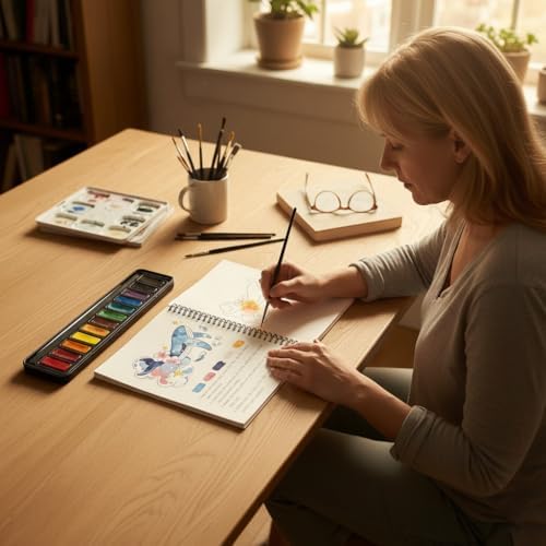 Beginner Watercolor Painting Kit with Seaside Watercolor Workbook, 12 Colors Watercolor Paint Set, Paint Brushes Included, Easy Art Set for Beginners - Image 3