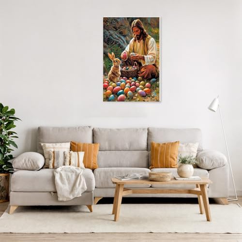 NAIMOER Easter Paint by Numbers Kits for Adults Beginner with Wooden Framed, Jesus Rabbit Color by Numbers on Canvas Painting Kits for Adults, Easy Paint DIY Acrylic for Home Wall Decor 8X12 Inch - Image 2