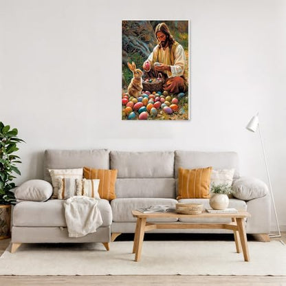 NAIMOER Easter Paint by Numbers Kits for Adults Beginner with Wooden Framed, Jesus Rabbit Color by Numbers on Canvas Painting Kits for Adults, Easy Paint DIY Acrylic for Home Wall Decor 8X12 Inch - Image 2