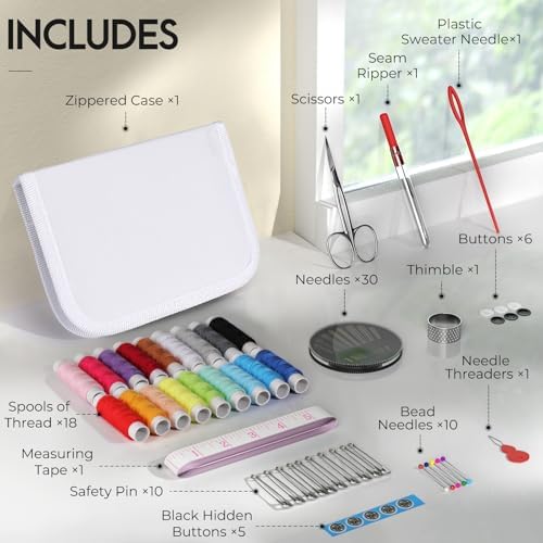 Coquimbo Sewing Kit Gifts for Adults Teen Grils Women Mom Grandma, Portable Sewing Supplies Contains Tape Measure, Scissors, Thimble, Thread, Sewing Needles (White, M) - Image 3