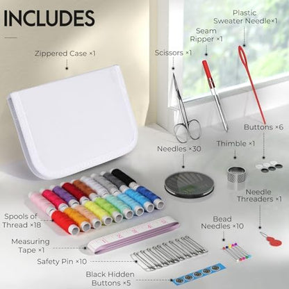 Coquimbo Sewing Kit Gifts for Adults Teen Grils Women Mom Grandma, Portable Sewing Supplies Contains Tape Measure, Scissors, Thimble, Thread, Sewing Needles (White, M) - Image 3