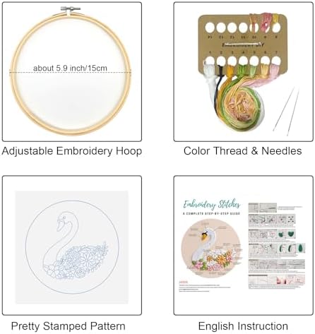 Louise Maelys Swan Floral Embroidery Kit for Beginners DIY Gift Set - Image 2