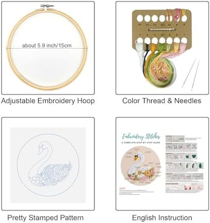 Louise Maelys Swan Floral Embroidery Kit for Beginners DIY Gift Set - Image 2