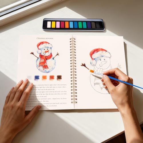 Watercolor Workbook for Adults, Beginner Friendly Watercolor Painting Kit Christmas Water Coloring Book, Nature-Themed Practice Art Gift Water Color Paint Book with Palette and Brush - Image 3