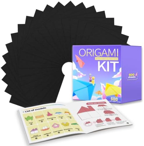 Praisebank Black Origami Paper, 500pcs 6x6 inch, Double Sided Color, Origami Kit with Guide instruction for Crafts by Praisebank