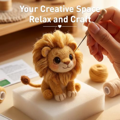 DIY Needle Felting Kit Cute Lion – Needle Felting Starter Kit with Fiber Roving, Needles, Felting Pad & Instructions | Felted Animal Kit for Beginners Adults | DIY Craft Gift Home Decoration - Image 7