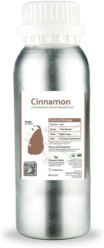 Nature Packaged Organic Cinnamon Essential Oil - Direct from Sri Lankan Essential Oils - 100% Pure - Natural Aceite de Canela for Aromatherapy & Wellness - Premium Grade (15ml)