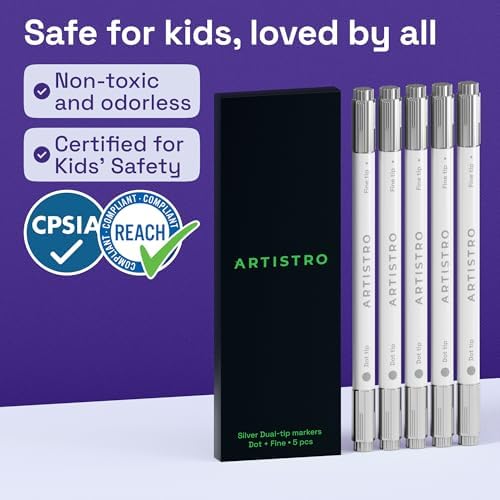 ARTISTRO Silver Dual-Tip Acrylic Paint Marker Pens - Set of 5 - Image 6