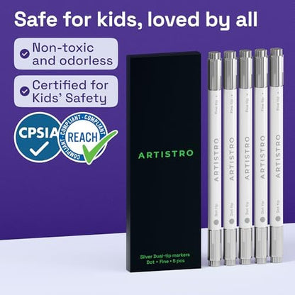 ARTISTRO Silver Dual-Tip Acrylic Paint Marker Pens - Set of 5 - Image 6