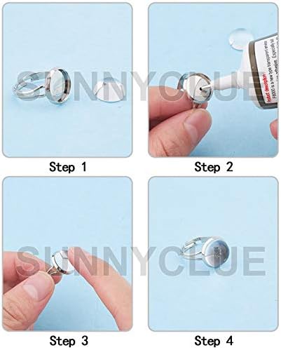 SUNNYCLUE 30Pcs 12mm Adjustable Cabochon Ring Settings with 30Pcs Round Glass Dome Cabochons Blank Finger Rings for DIY Ring Making Jewelry Making Supplies Adult Handmade Craft - Image 5