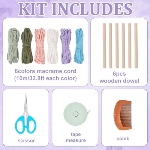 FREEBLOSS 6 Set DIY Macrame Leaf Wall Hanging Beginners Macrame Kit Leaf Woven Tapestry Feather Wall Hanging 6 Color DIY Macrame Kit for Adults Birthday Gift - Image 2