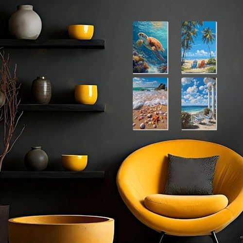 4 Pack Beach Framed Paint By Numbers Kit for Adults Beginner Sea Turtle Adult Paint By Number Kits on Canvas Painting By Numbers for Adults with Frame Diy Painting Kits for Home Wall Art 8x12 Inch - Image 3