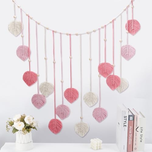 INFUNLY DIY Macrame Leaves Wall Hanging for Valentine's Day Boho Wall Hanging Heart Hand-Woven Feather Macrame Wall Decor Leaf Hanging Photo Display Leaf Tapestry for Nursery Bedroom Living Room - Image 4