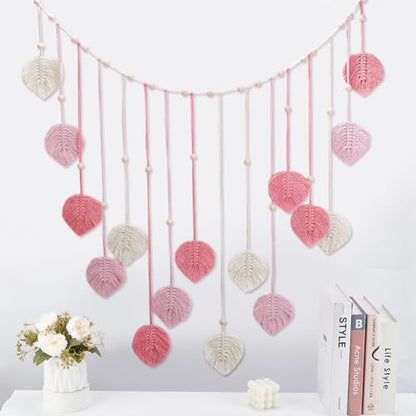 INFUNLY DIY Macrame Leaves Wall Hanging for Valentine's Day Boho Wall Hanging Heart Hand-Woven Feather Macrame Wall Decor Leaf Hanging Photo Display Leaf Tapestry for Nursery Bedroom Living Room - Image 4