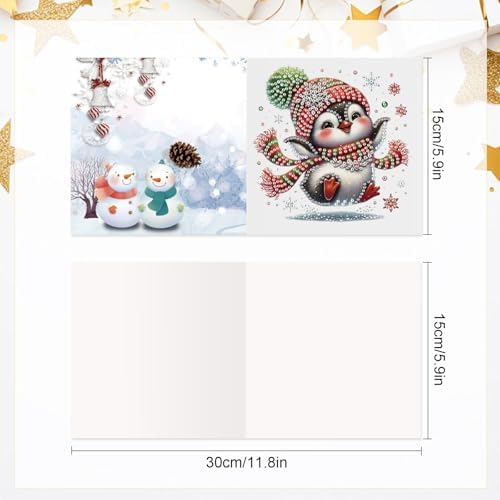 Focart Christmas Penguin Greeting Cards, Set of 6, Special Shaped Diamonds Painting, DIY Handcraft for Relatives and Friends with Wishes,Unique Design Crafting for Birthday or Holiday Cards - Image 2