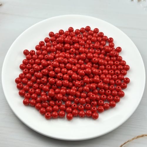 300pcs Acrylic Round Beads for Crafts 8mm Resin Candy Color Spacer Beads with Hole for Jewelry Making Sewing Crafts Decoration Necklaces Bracelets Earrings Supplies(Red) - Image 2