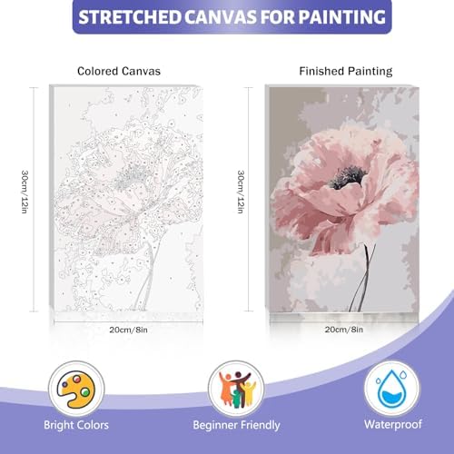 Framed Paint by Numbers Kit for Adults Beginner & Kids, Vintage Flowers Easy Paint by Numbers without Easel, DIY Acrylic Adult Painting by Number Kits on Canvas Framed for Gift Home Decor 8 x 12 Inch - Image 4