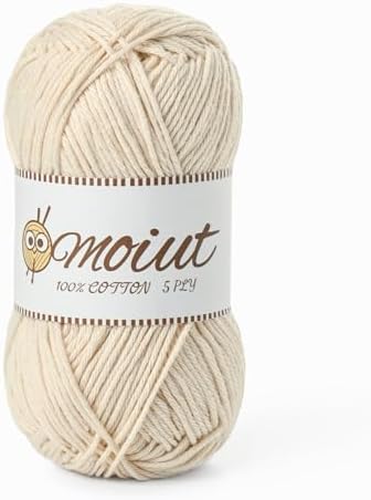 Cotton Yarn for Crocheting, Baby Yarn for Crocheting Soft, 131yds / 1.76oz Fluffy Amigurumi Crochet Yarn, 5 Ply 100% Milk Cotton Yarn for Puzzle、Socks、Clothes (Beige) by OMoiut