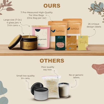 SoftOwl Premium Soy Candle Making Kit with Electric Melter - Soy Wax, Big 7oz Jars & Tins, 7 Pleasant Scents, Color Dyes & More - Perfect as Home Decorations - DIY Starter Scented Candles Making Kit - Image 5