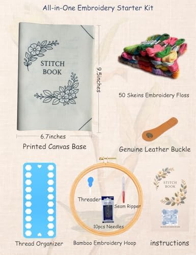 Roofo Embroidery Stitch Book Kit for Beginners, DIY Hand Sewing Embroidery Book 8×6" Starter Set for Adults Cross Stitch Kits with Colors Threads and Tools&Video Tutorials - Image 5