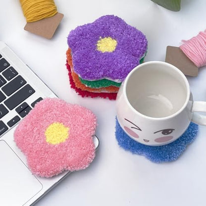Avtytsda 6PCS Punch Needle Coaster Kit,Easy Punch Needle DIY Embroidery Set with Tools, Yarns, Hoop, Instructions Easy for Beginners, Kids, Adults, Handmade Gift and Decoration (Colorful Flowers) - Image 4