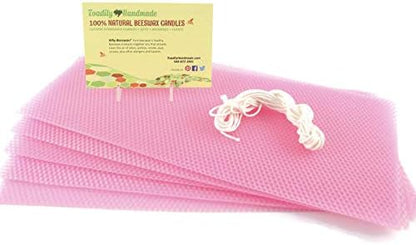 Make Your Own Beeswax Candle Starter Kit - Includes 5 Full Size 100% Beeswax Honeycomb Sheets in Pink and Approx. 6 Yards of Cotton Wick. Each Sheet Measures Approx. 8" x 16 1/4". by ToadilyHandmadeBeeswaxCandles