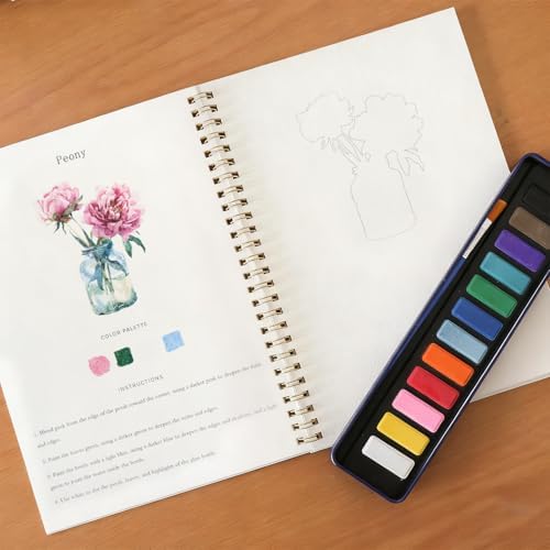 Beginner Watercolor Painting Kit Watercolor Workbook Coloring Book 12 Colors Paint Set with Brush,Easy Nature Scenes Beginner Friendly Watercolor Paint Set Gift for Adults Teens. (Halloween) - Image 4