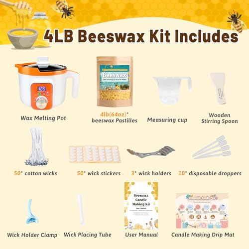 Beeswax Candle Making Supplies, 4LB Organic Beeswax Pellets with Wax Melter - Image 7