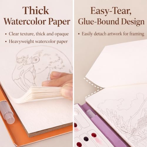 2026 Breathly Stress Relief Watercolor Books Painting Kit, All-in-One DIY Watercolor Art Kit, Paint-with-Water Portable Painting Art Book with 12-Color Pigment Dot Card & Water Brush Pen, Tri-Fold Pocket Painting Set, Relaxing Creative Kit for Beginner... - Image 4