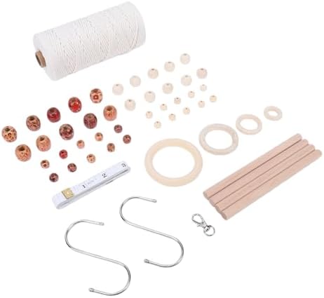 Funien Macrame Supplies kit Macrame wall Hanging kit wall Hanging Weaving 3mm 115Y Natural Cotton Cord with Wooden Beads Rings Sticks S Hooks for Beginners - Image 3