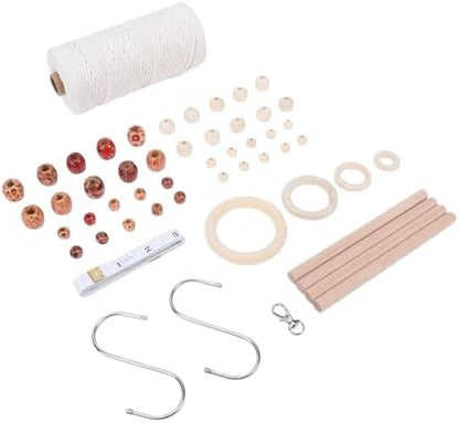 Funien Macrame Supplies kit Macrame wall Hanging kit wall Hanging Weaving 3mm 115Y Natural Cotton Cord with Wooden Beads Rings Sticks S Hooks for Beginners - Image 3
